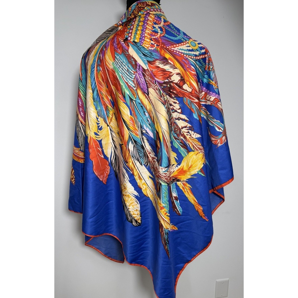 scarf for women light weight Square 50@ By 50" Wrap Feathers Multicolor - Picture 2 of 6